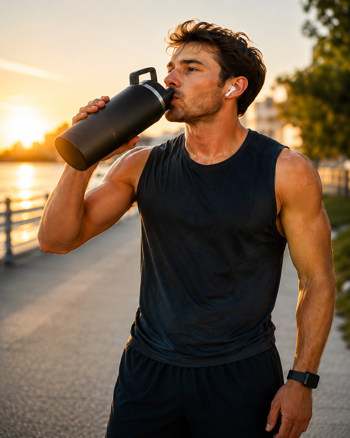 Man hydrating after outdoor training
